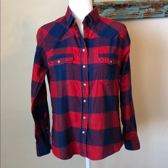 Jachs Girlfriend Tops - Pearl Snap Red Blue Shirt